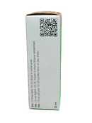 Product packaging with a QR code and text on a white background