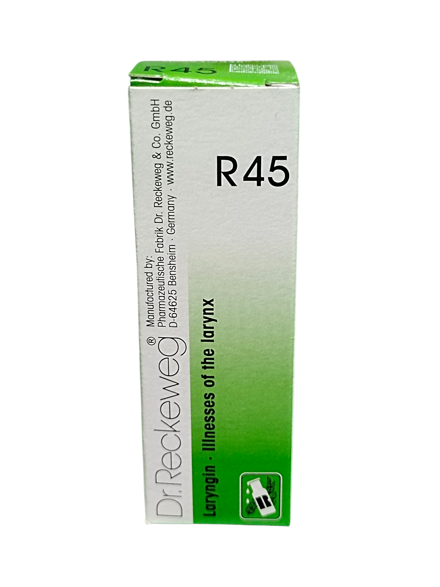 Dr. Reckeweg R45 box for larynx on a white background
