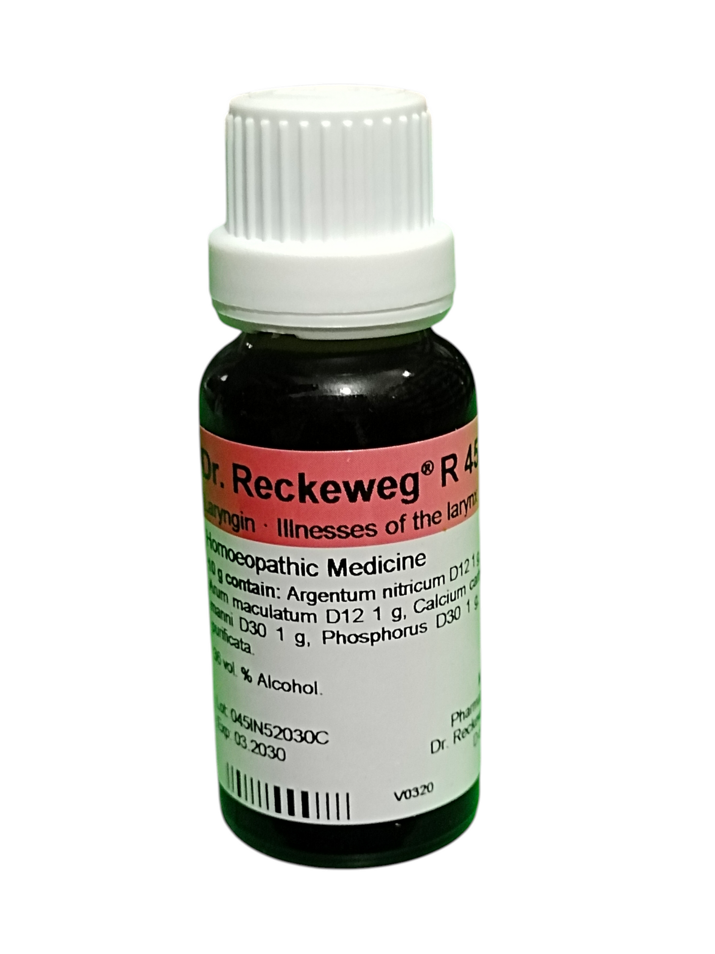 Dr. Reckeweg R45 homeopathic medicine bottle on a white background