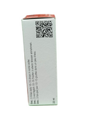 Medication container with QR code and text on a white background