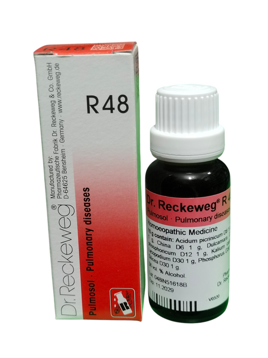 Dr. Reckeweg R48 Pulmosol Pulmonary Diseases Homeopathic Drops 22ml for lungs, asthma, bronchitis, and chronic cough relief