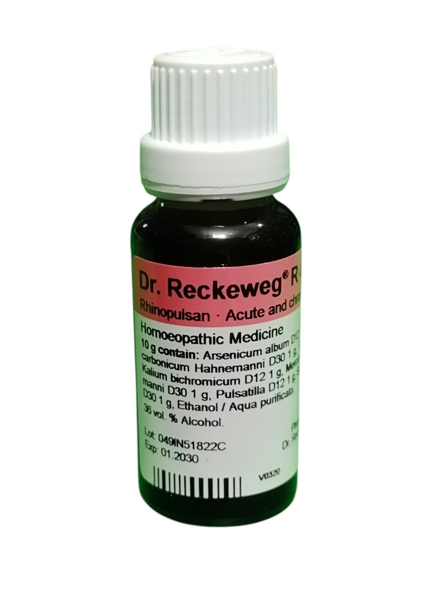 Dr. Reckeweg R49 homeopathic medicine bottle on a white background