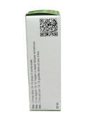 Back of a green and white container with text and a QR code on a white background