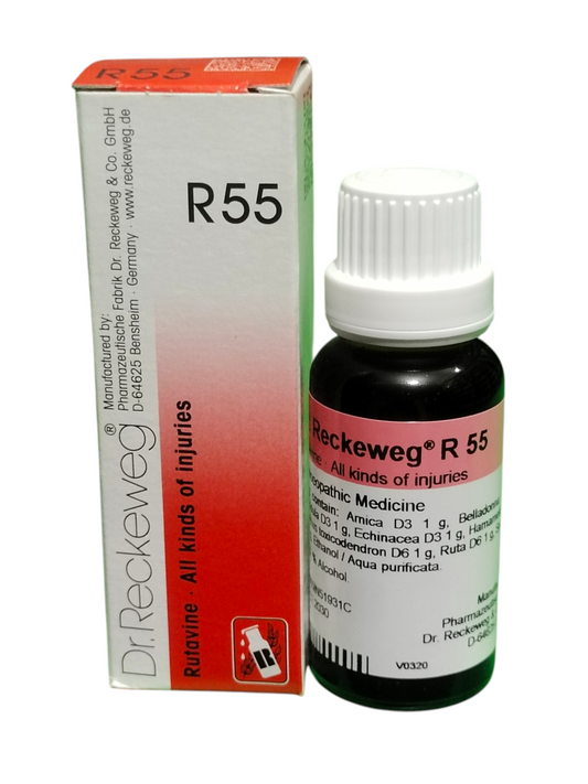 Dr. Reckeweg R55 Rutavine Homeopathic Drops 22ml for injuries, sprains, bruises, trauma, muscle and ligament pain relief