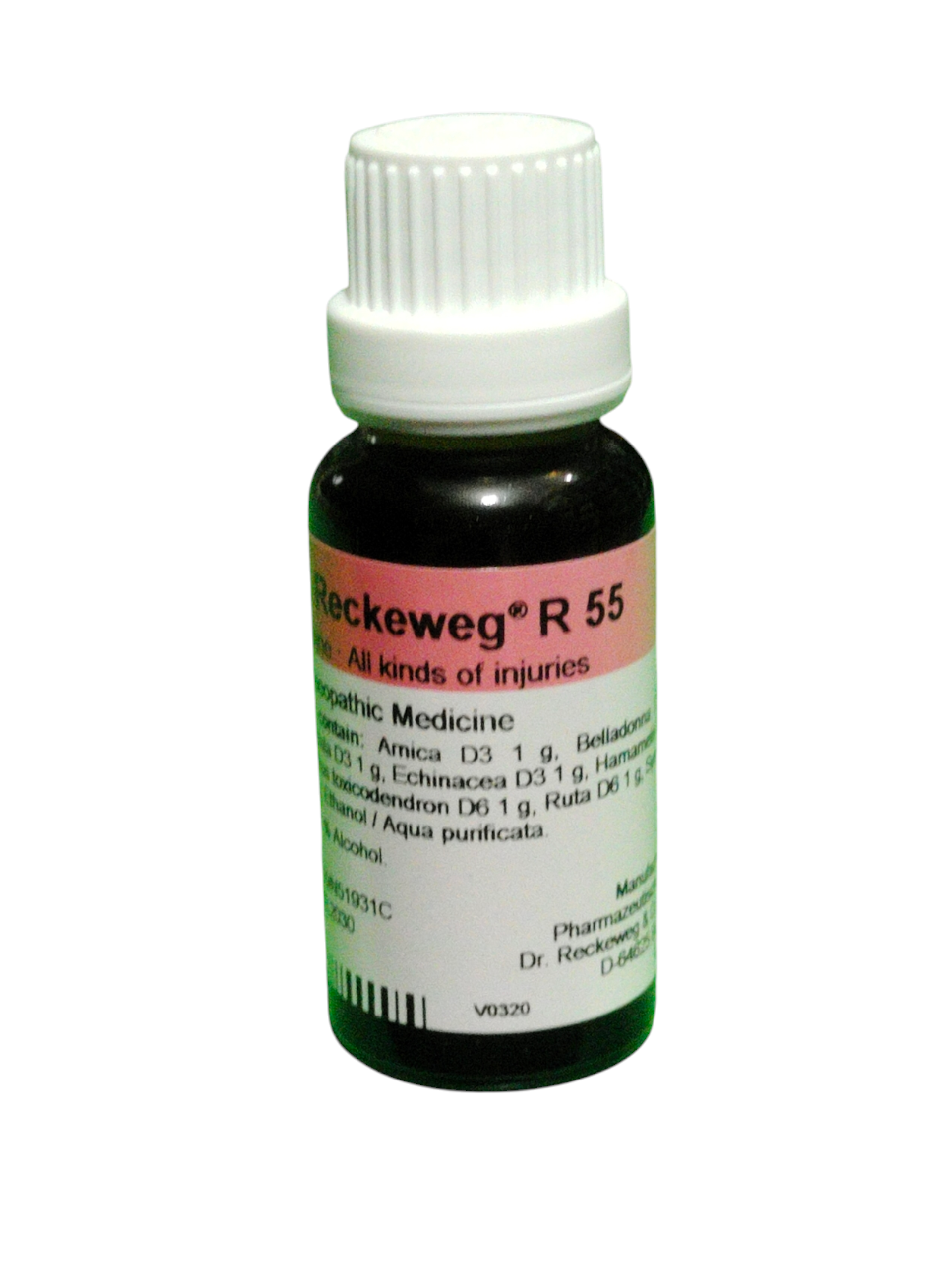 Bottle of Reckeweg R 55 on a white background