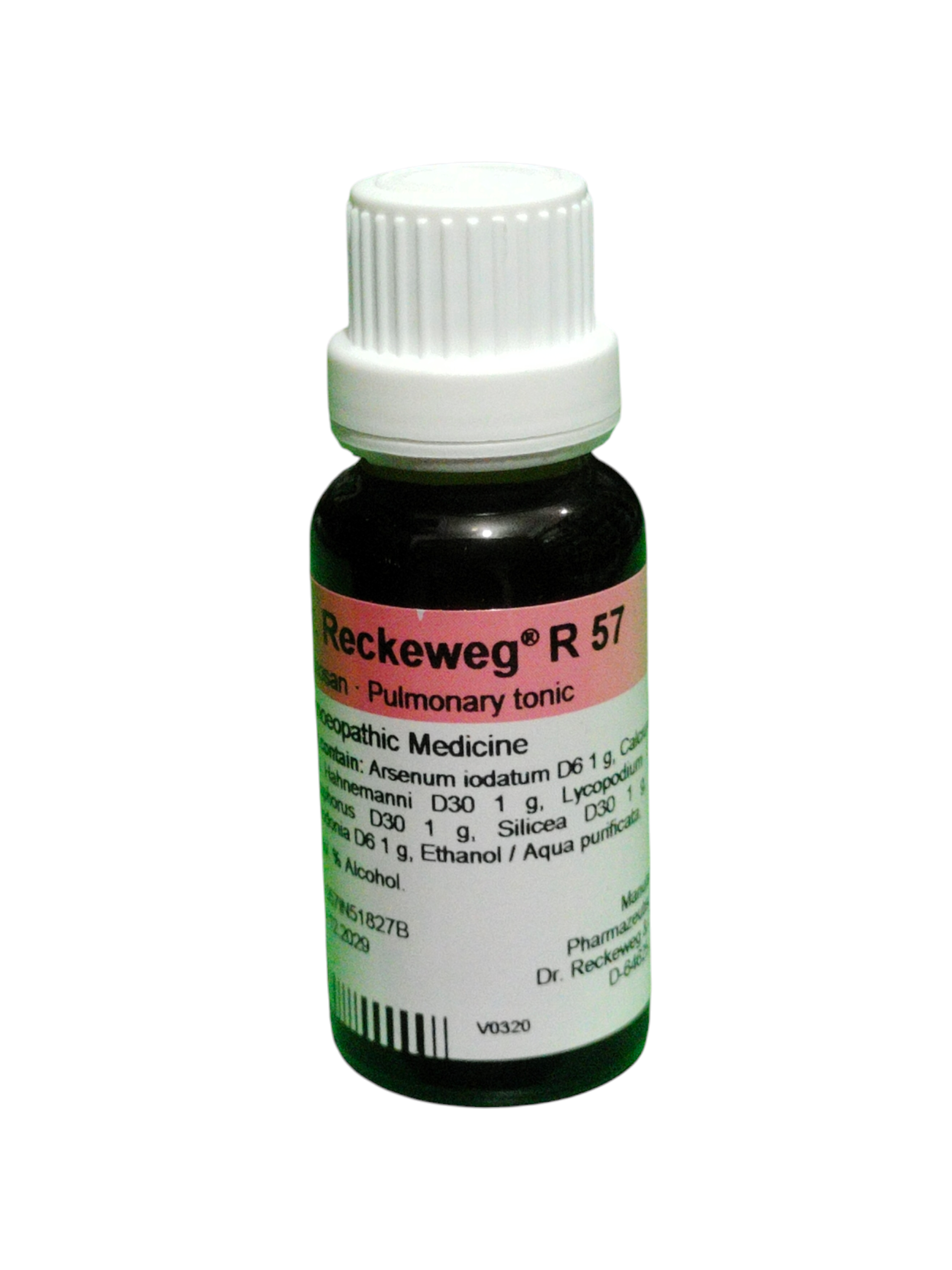 Bottle of Reckeweg R 57 on a white background