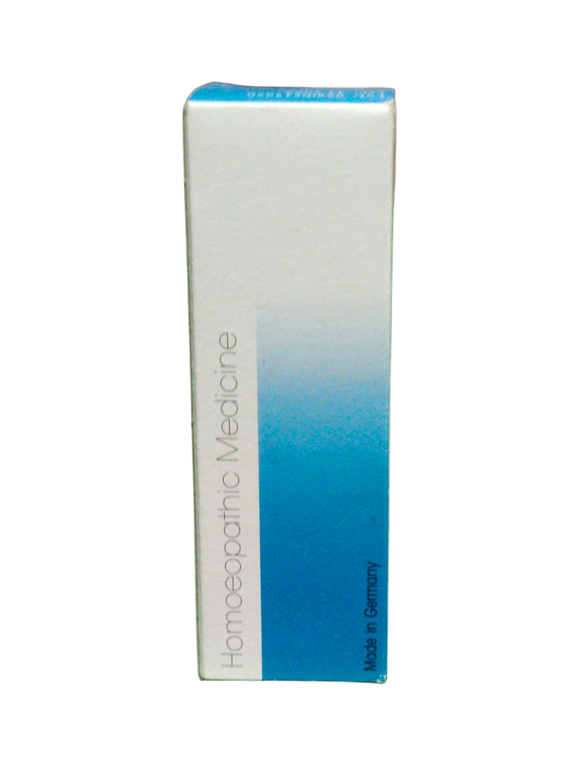White and blue box with 'Homeopathic Medicine' text on a white background