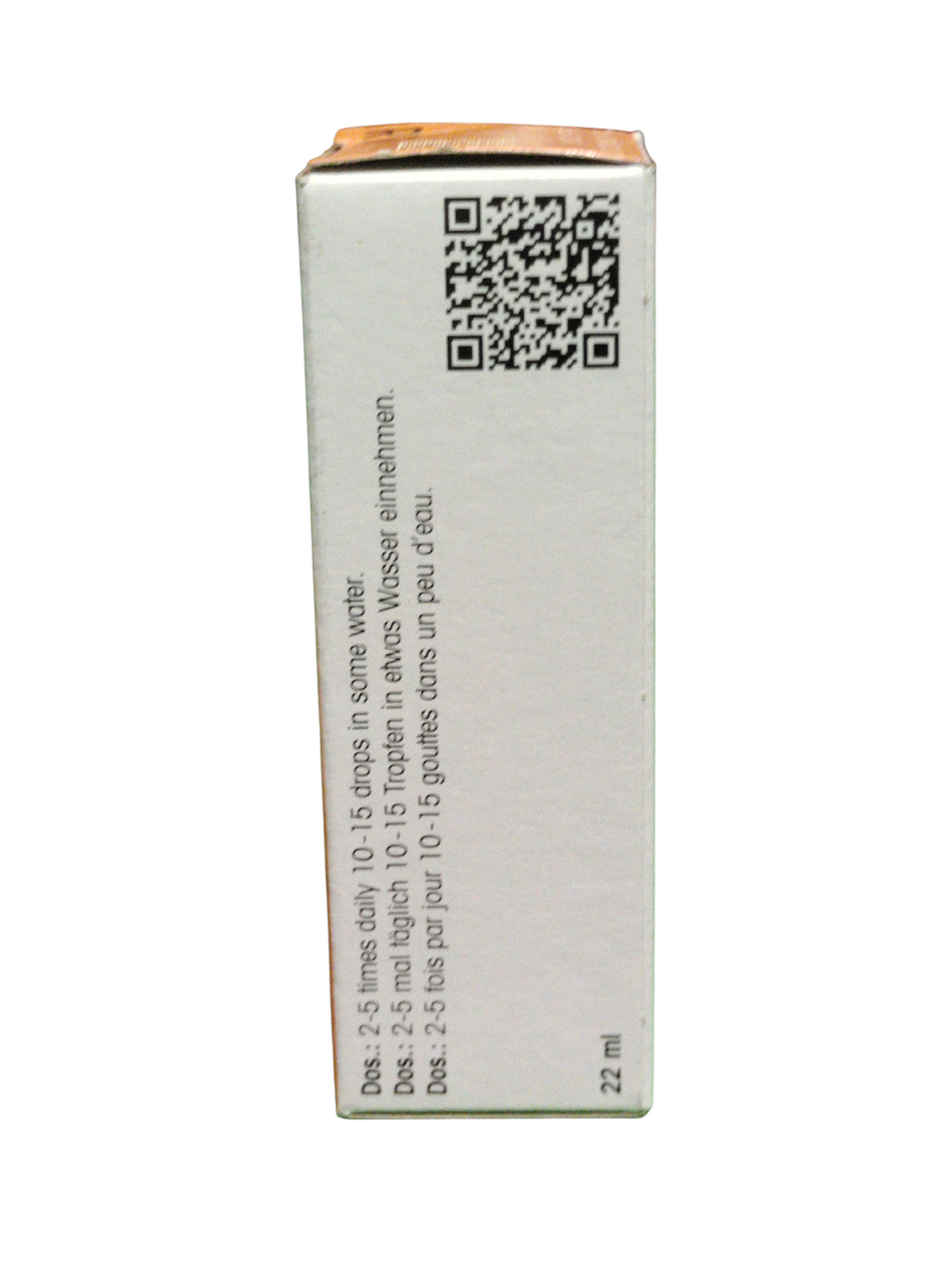 White box with a QR code and text on a white background