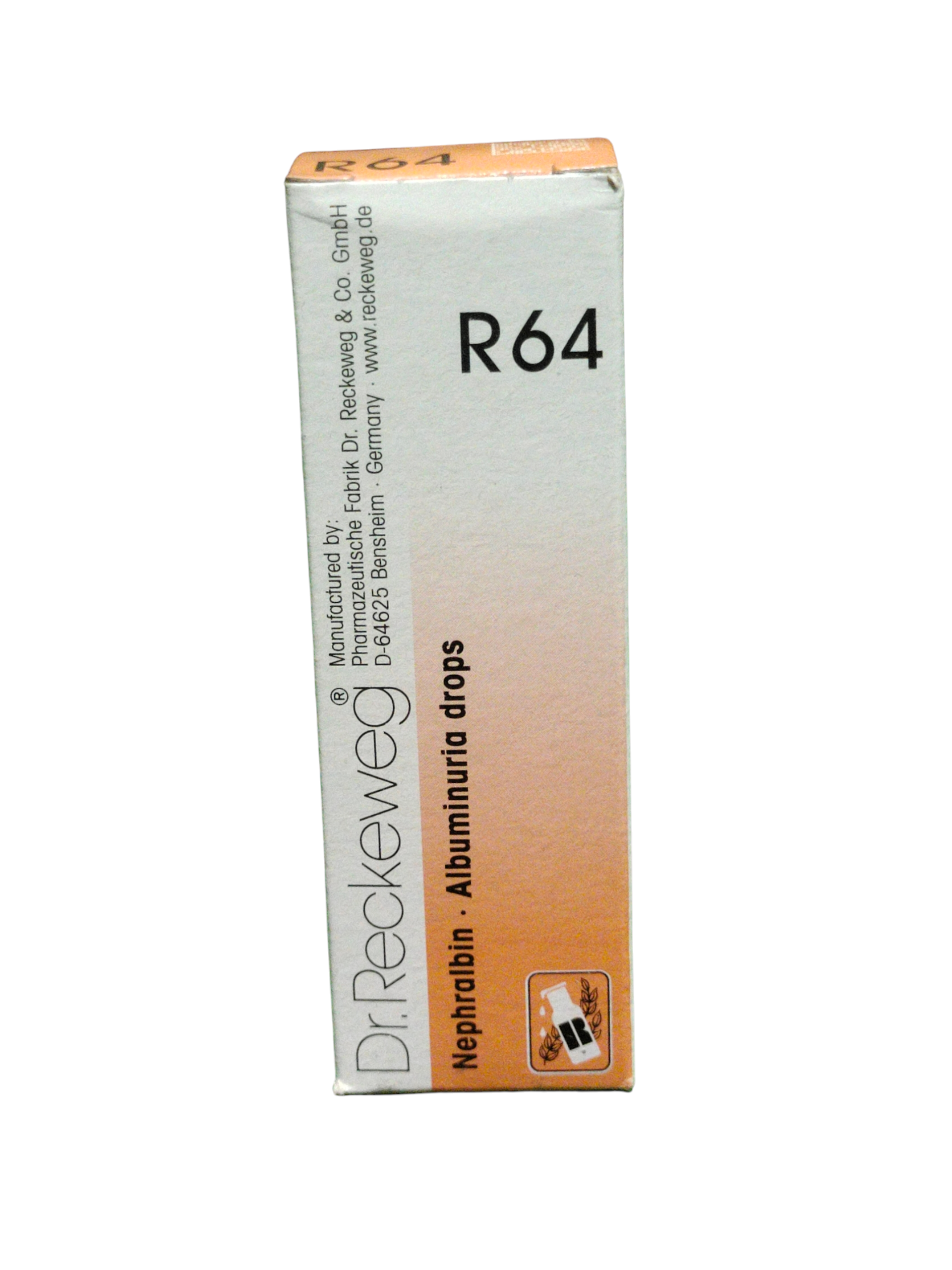 Box of Dr. Reckeweg R64 Nephrobin Aluminuria drops on a white background