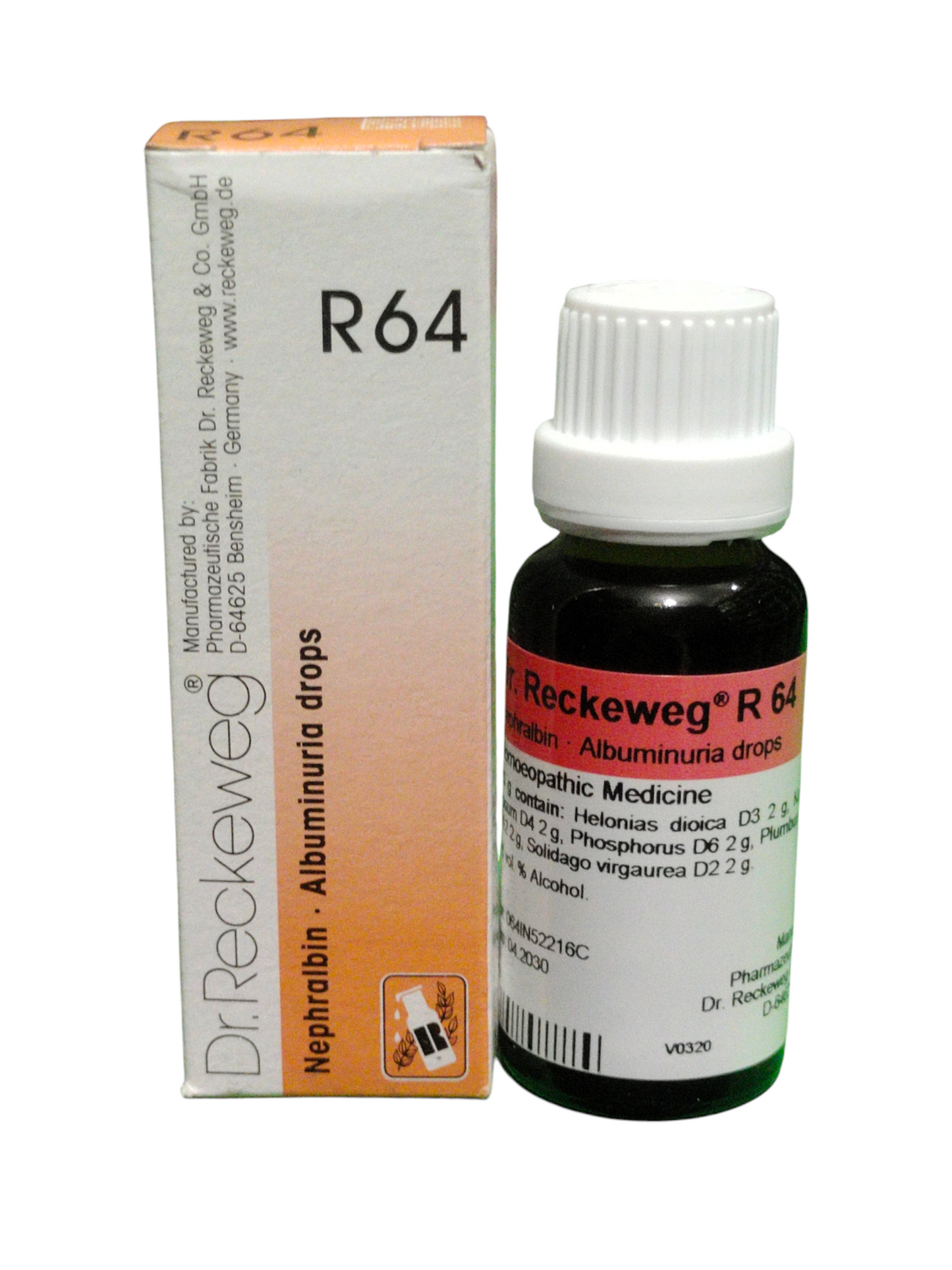 Dr. Reckeweg R64 Nephralbin Albuminuria Homeopathic Drops 22ml for kidney health and albuminuria support