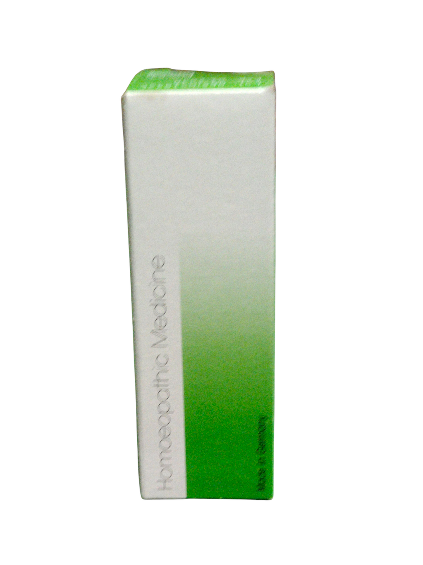 Box of Homeopathic Medicine with green and white design on a white background
