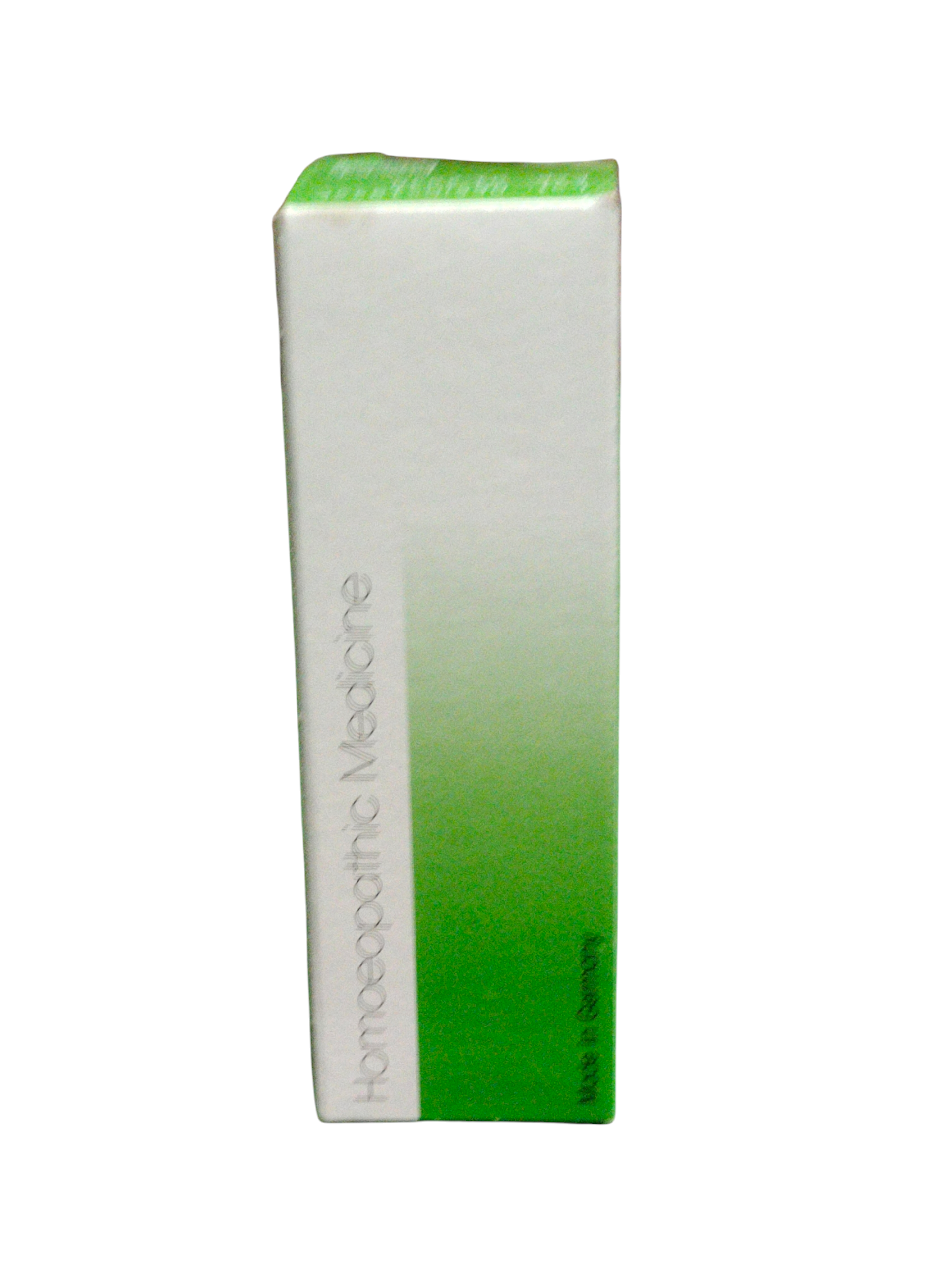 Box of Homeopathic Medicine with green and white design on a white background