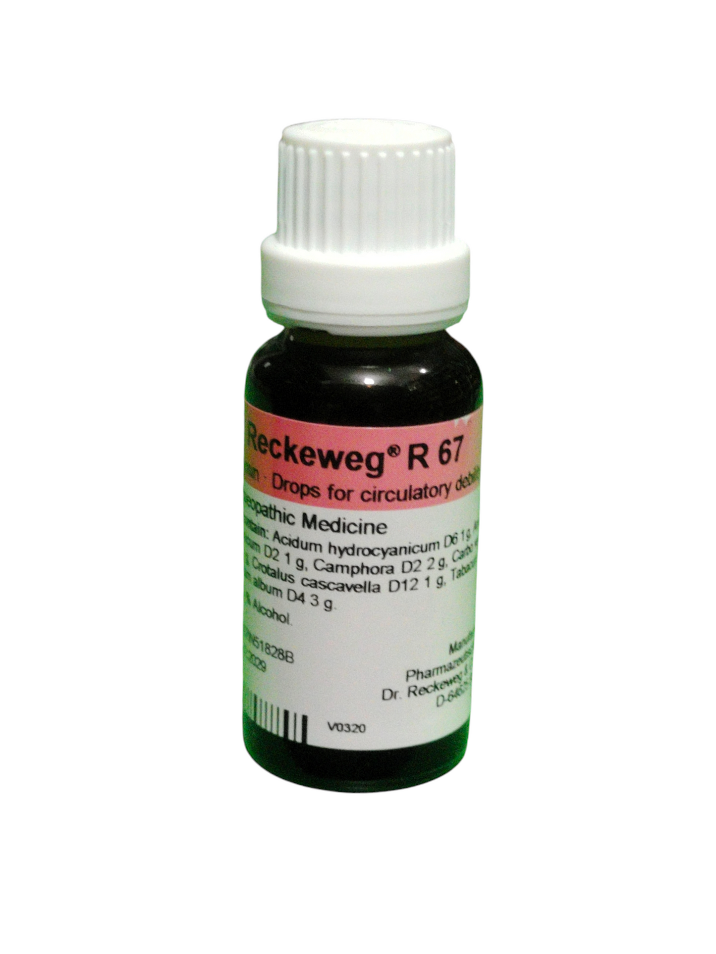 Bottle of Dr. Reckeweg R 67 drops on a white background