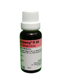 Bottle of Ackeweg R 68 drops on a white background