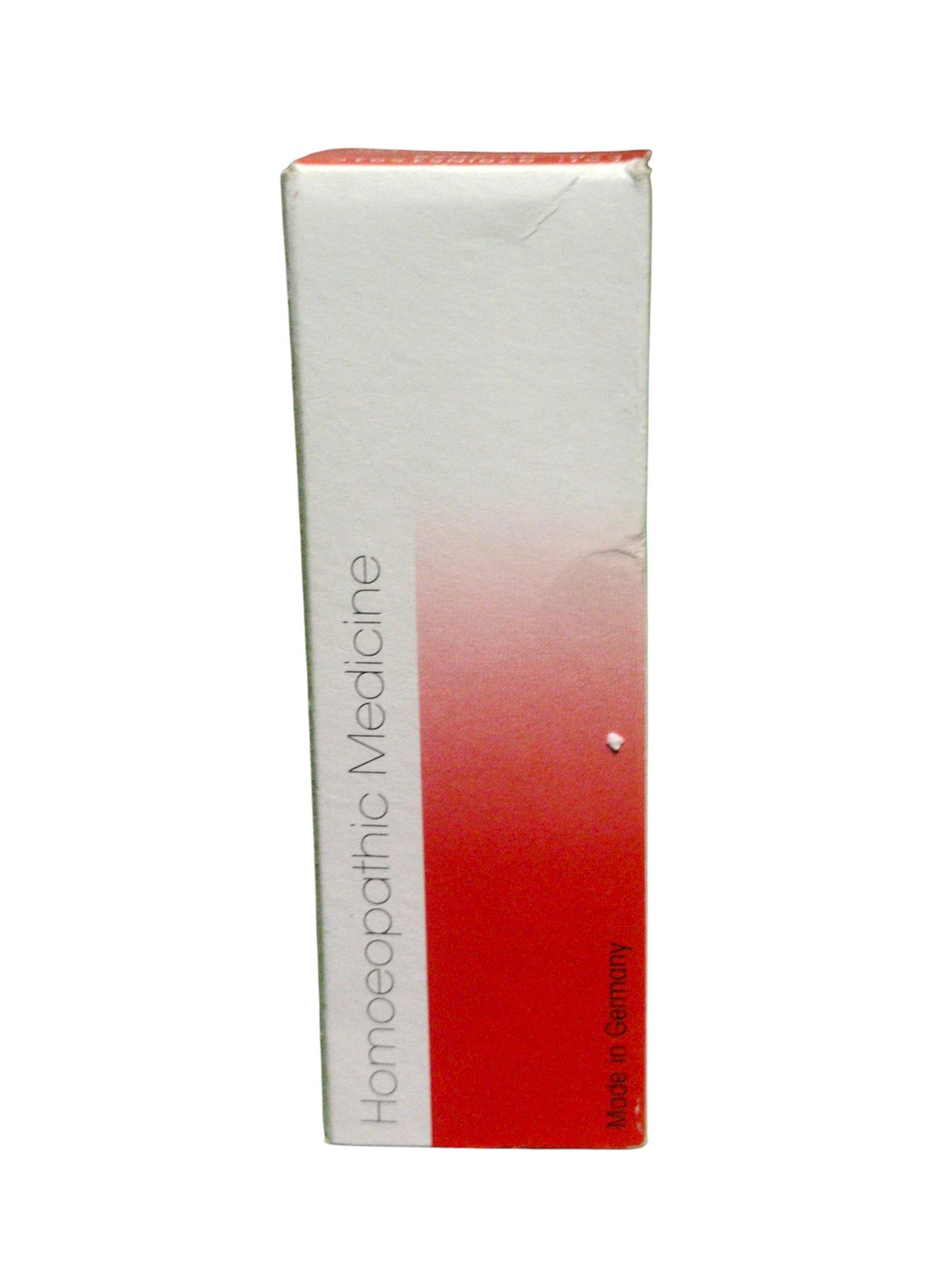 Red and white box of homeopathic medicine on a white background