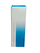 Box of homeopathic medicine with blue and white design on a white background