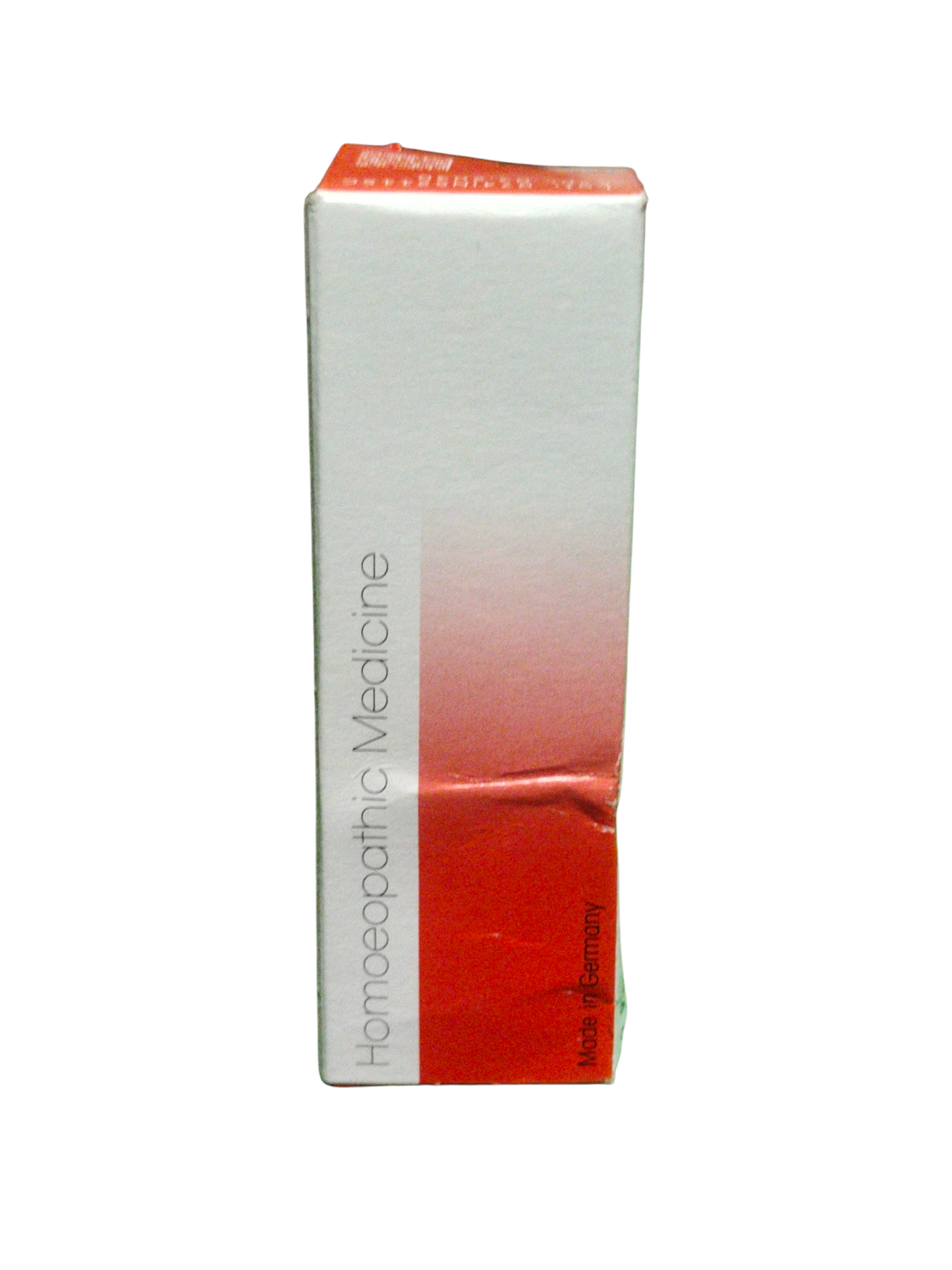 White and red box of homeopathic medicine on a white background
