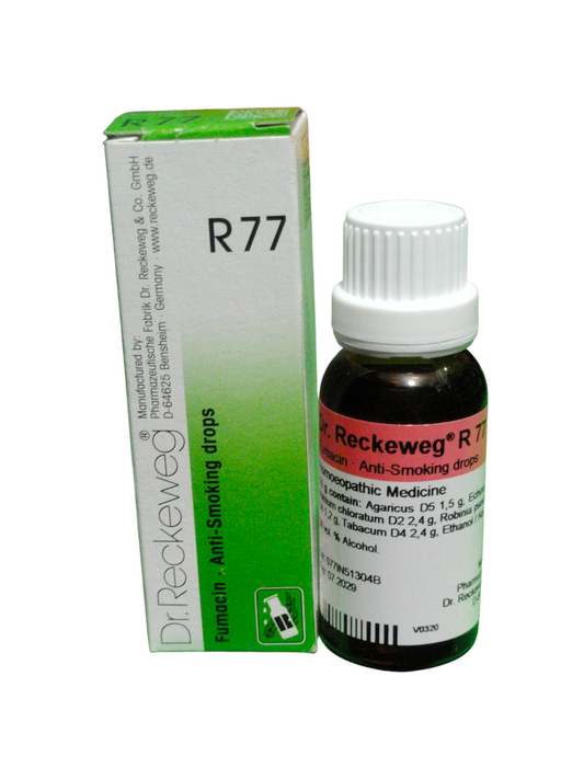 "Dr. Reckeweg R77 Fumacin Anti Smoking Homeopathic Drops 22ml for reducing nicotine craving and helping quit smoking naturally."