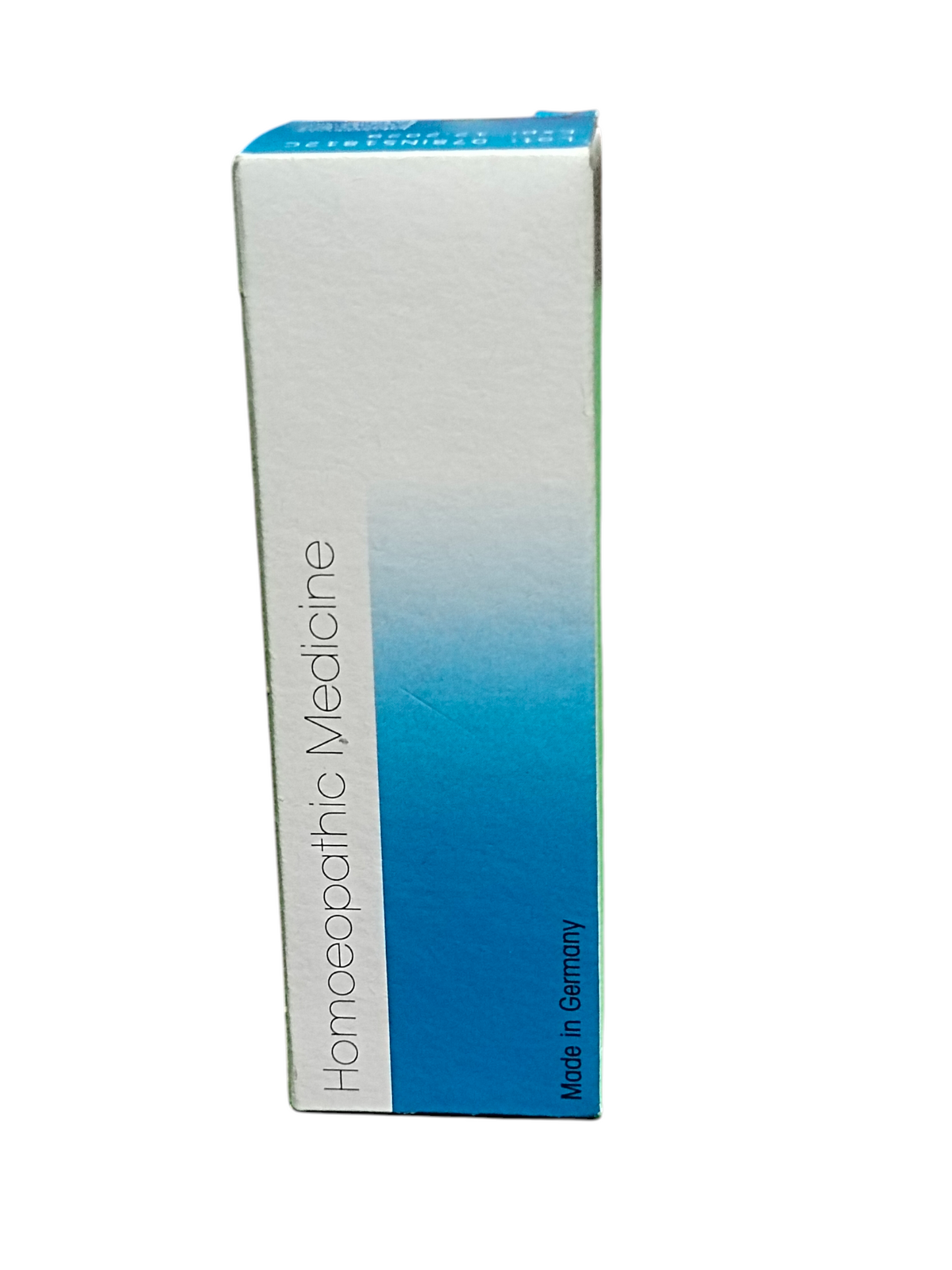 Box of Homeopathic Medicine with blue and white design on a white background
