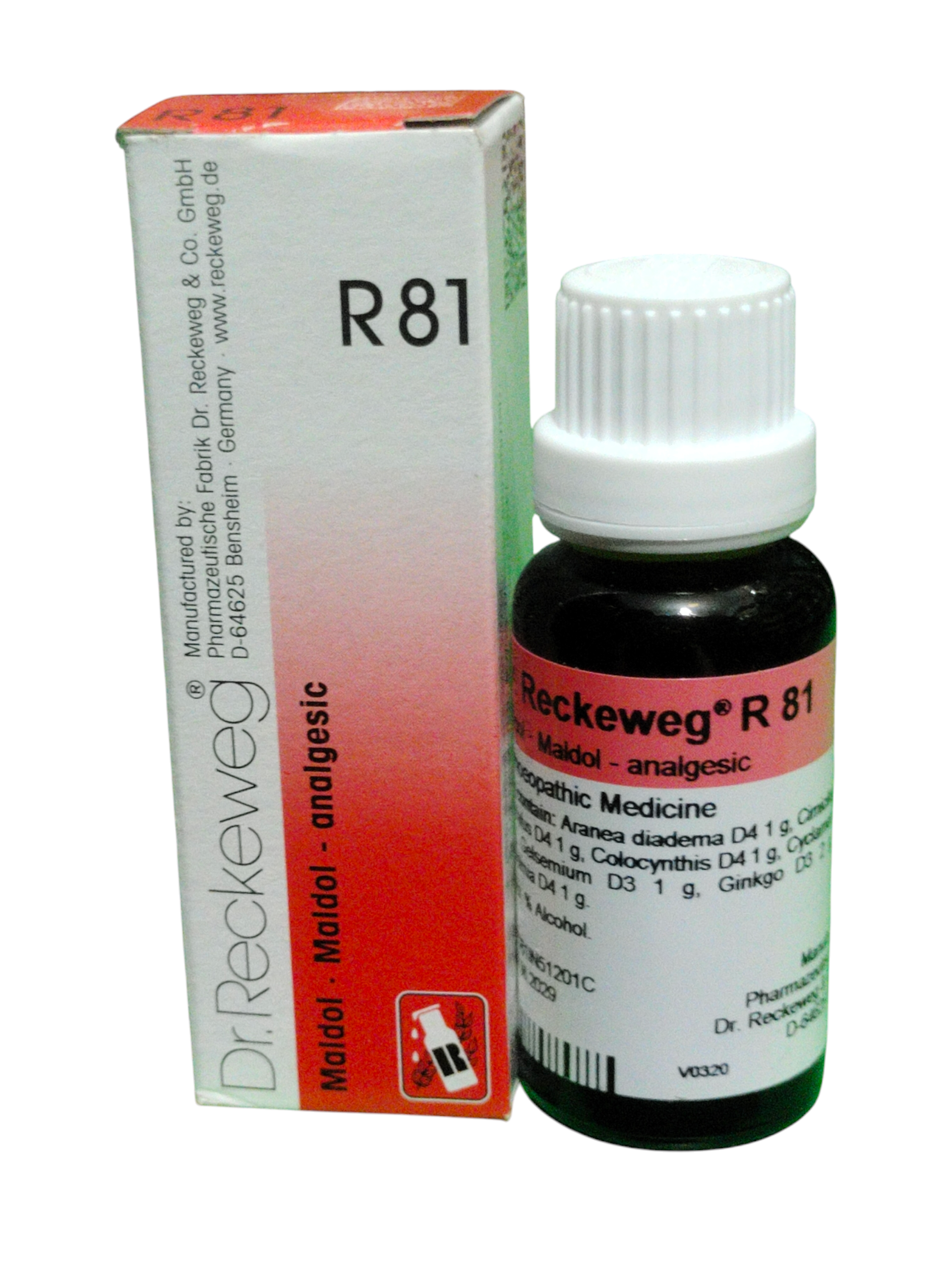 Dr. Reckeweg R81 Maldol Analgesic Homeopathic Drops 22ml for headache, nerve pain, muscle and joint pain relief