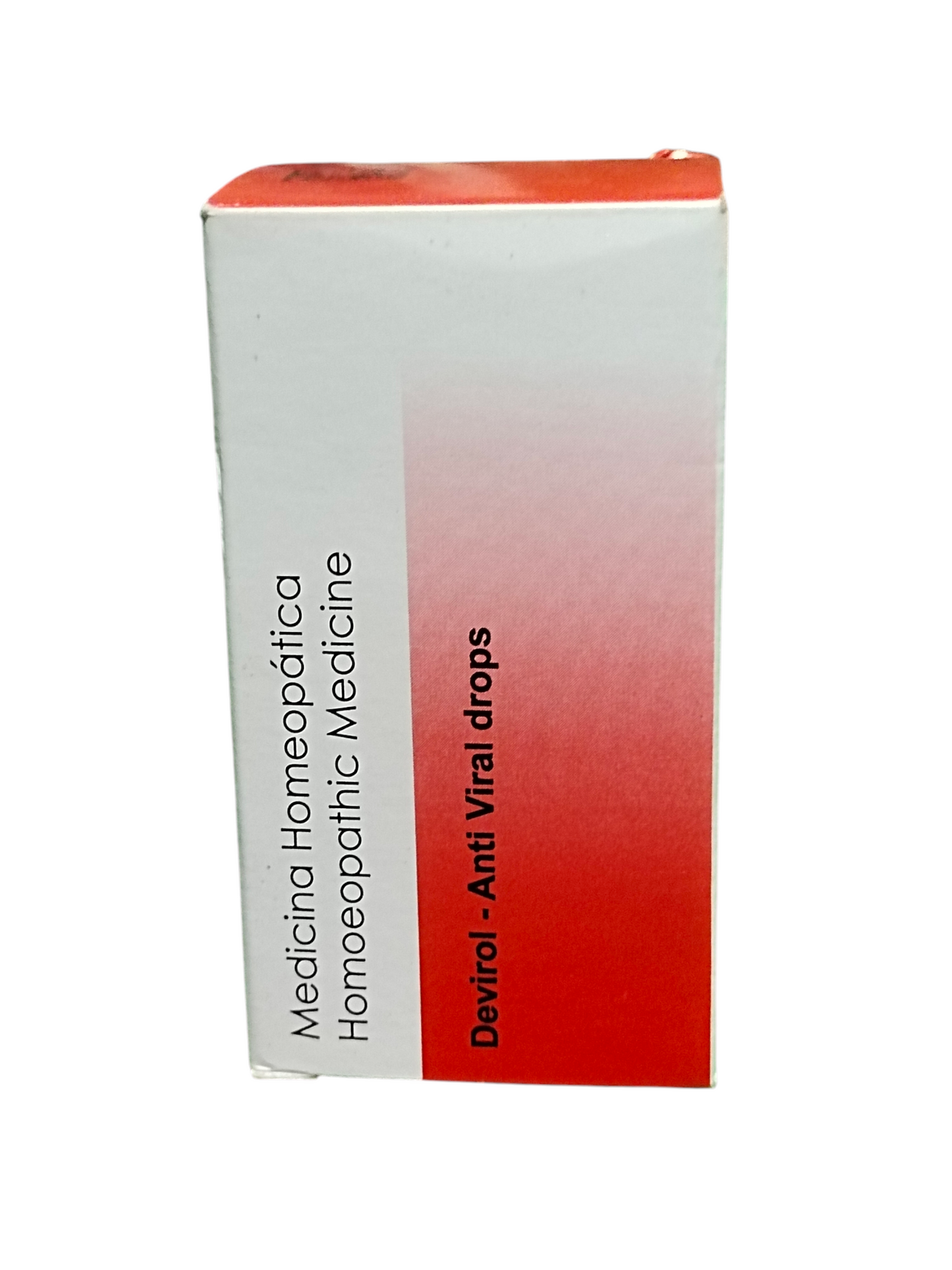 Box of Devirol Anti Viral drops with Medicina Homeopatica branding on a white background