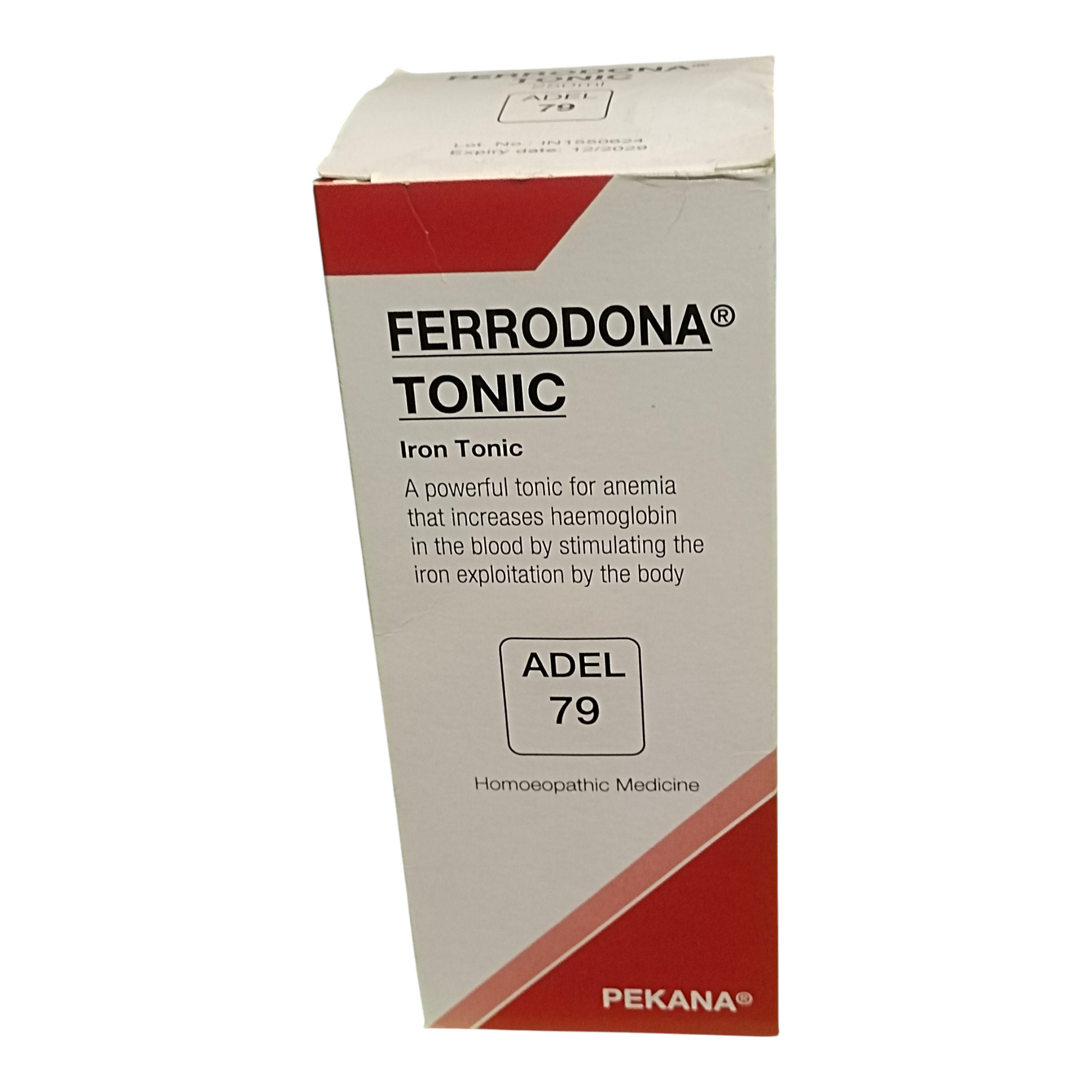 Box of Ferrodona Tonic with red and white design on a white background