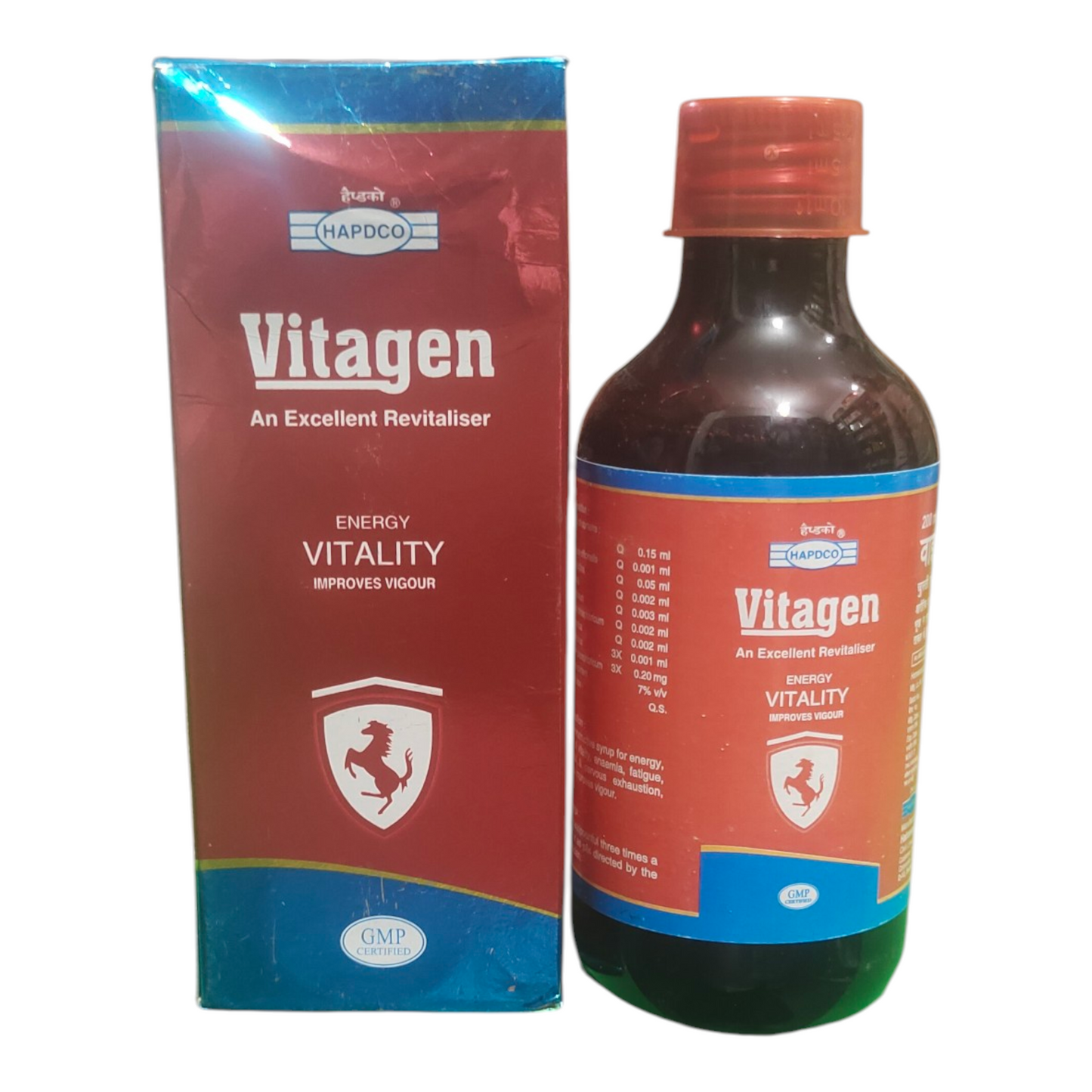 Vitagen product packaging and bottle on a white background