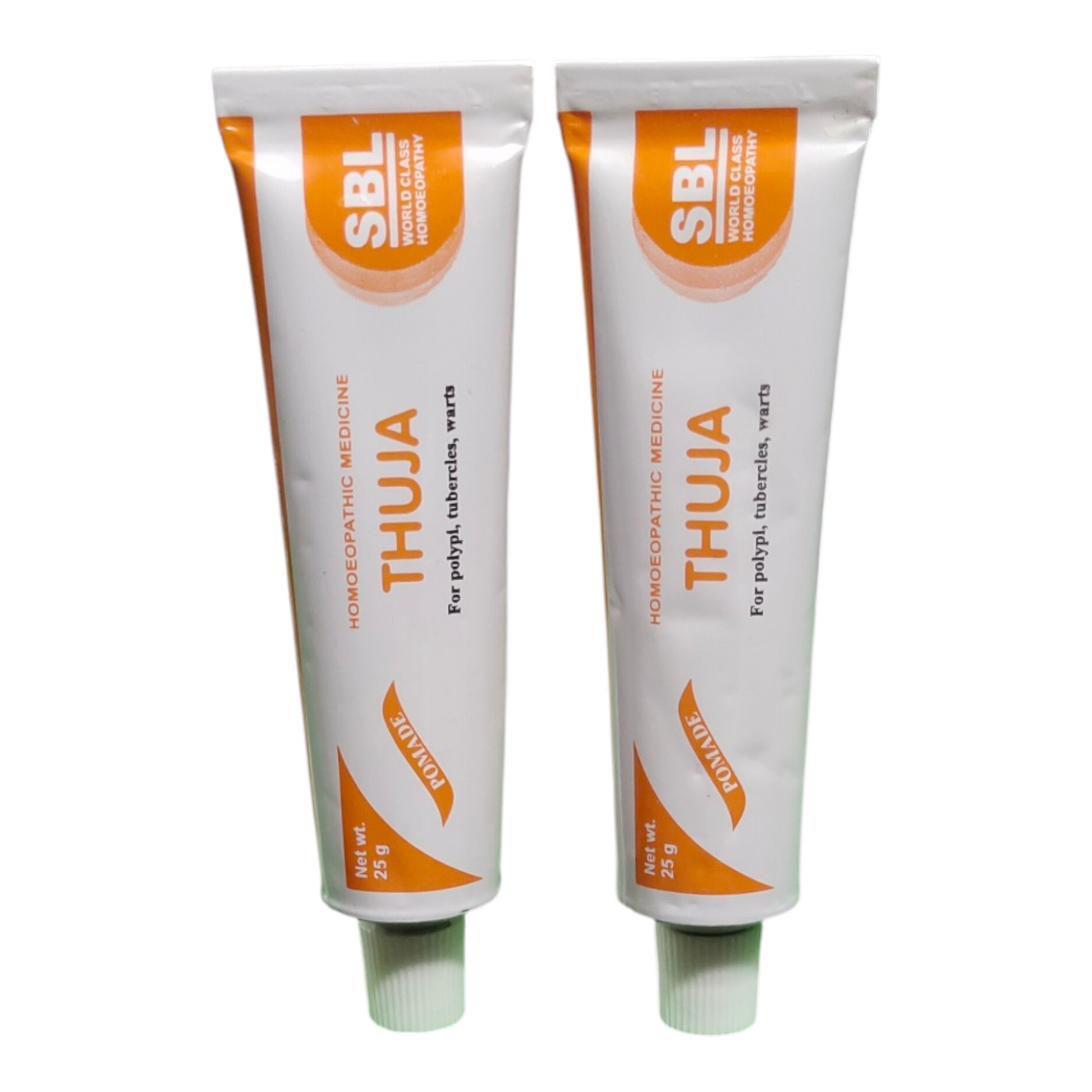 Two tubes of SBL Thuja medicine on a white background