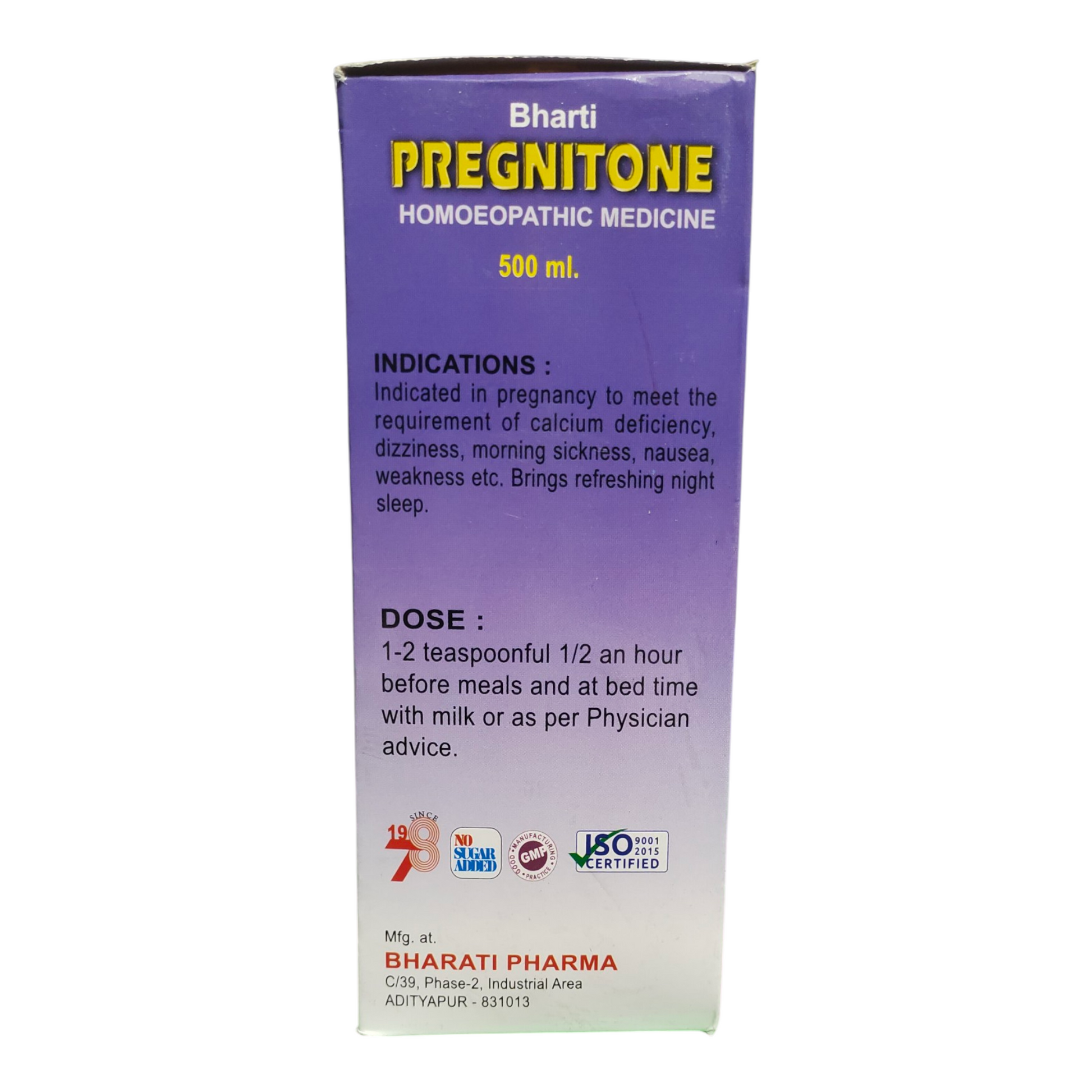 Bharti Pregnitone homeopathic medicine packaging on a white background