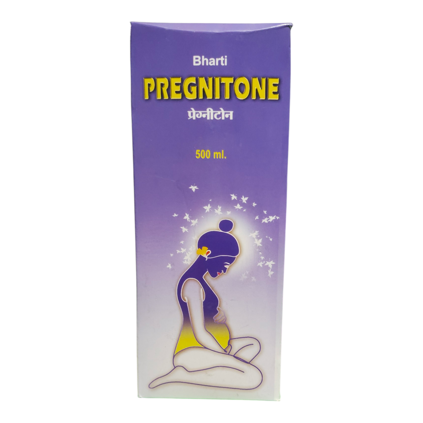 Bharti Pregnitone packaging with a purple gradient and silhouette of a pregnant woman.