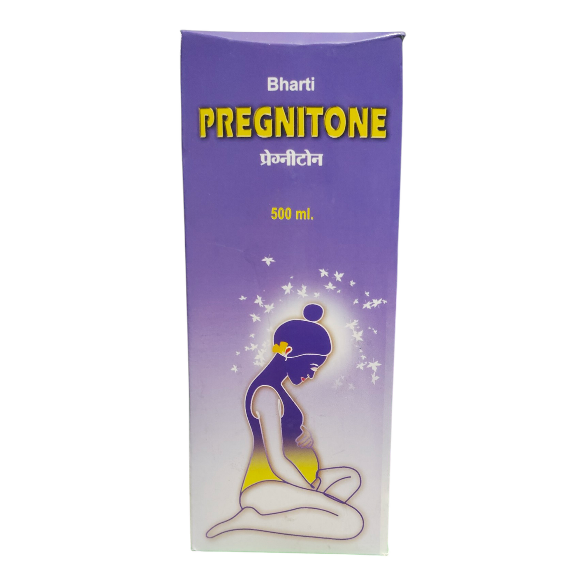 Bharti Pregnitone packaging with a purple gradient and silhouette of a pregnant woman.