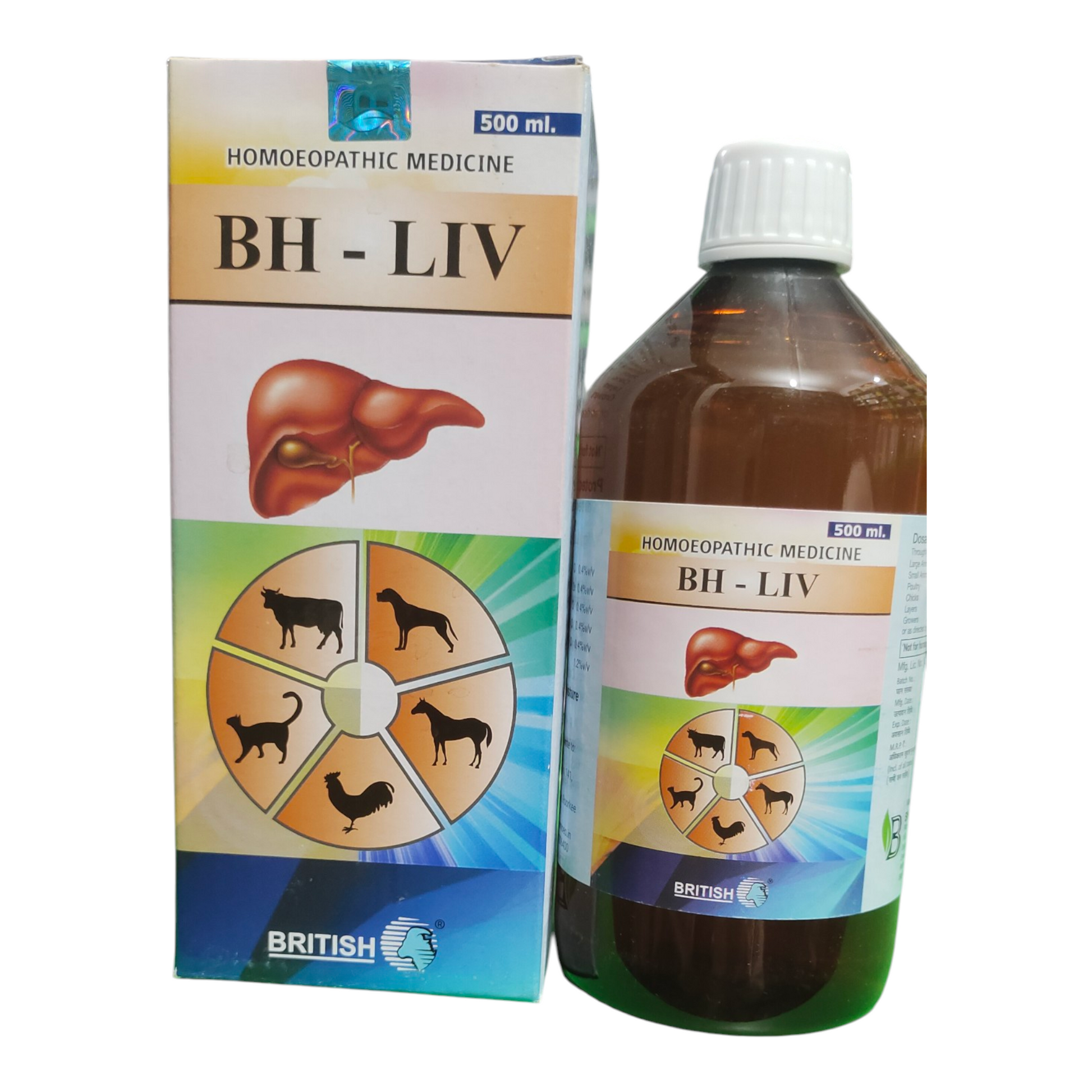 BH-LIV homoeopathic medicine bottle and packaging on a white background