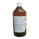 Bottle of liquid with a label on a white background
