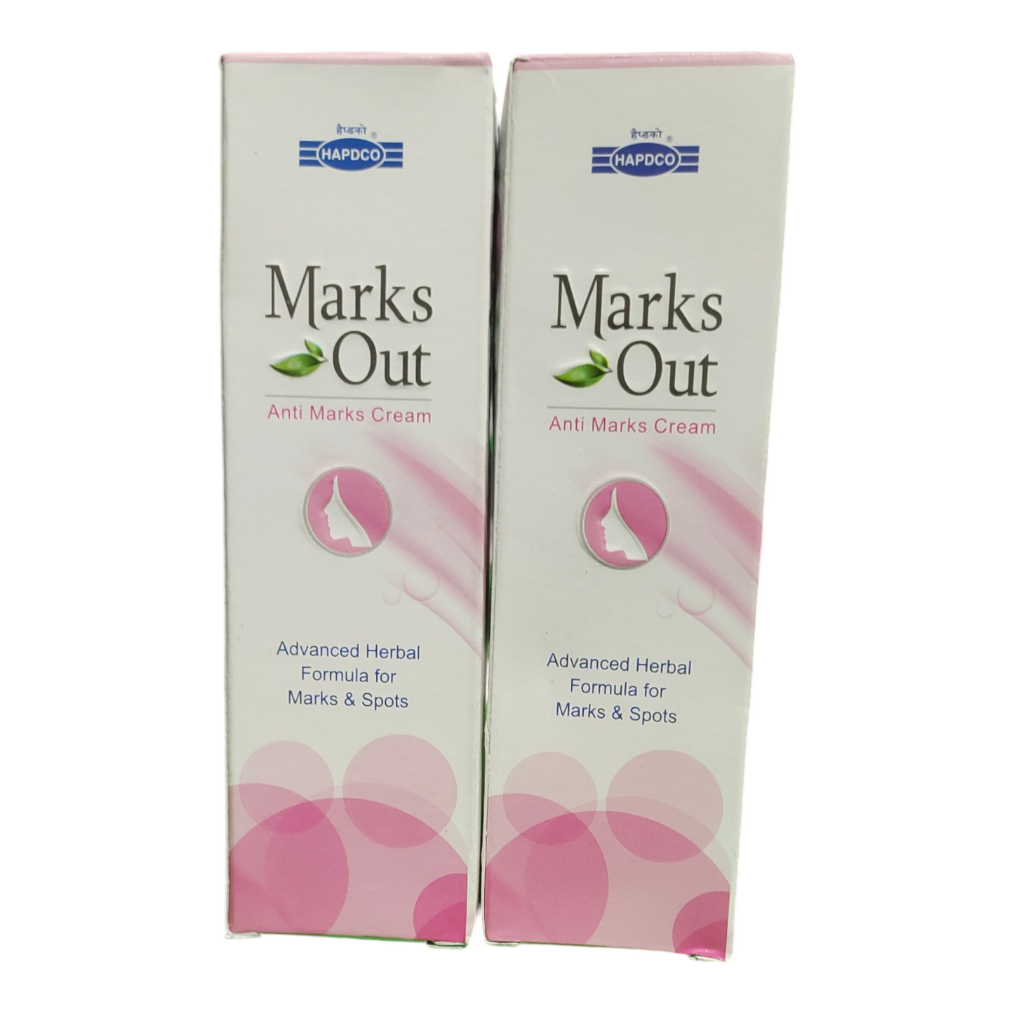 Two boxes of Marks Out Anti Marks Cream on a white background