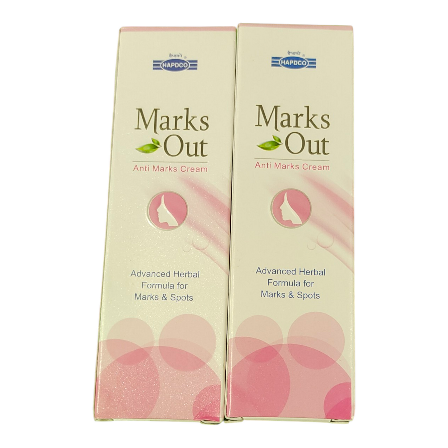 Two boxes of Marks Out Anti Marks Cream on a white background