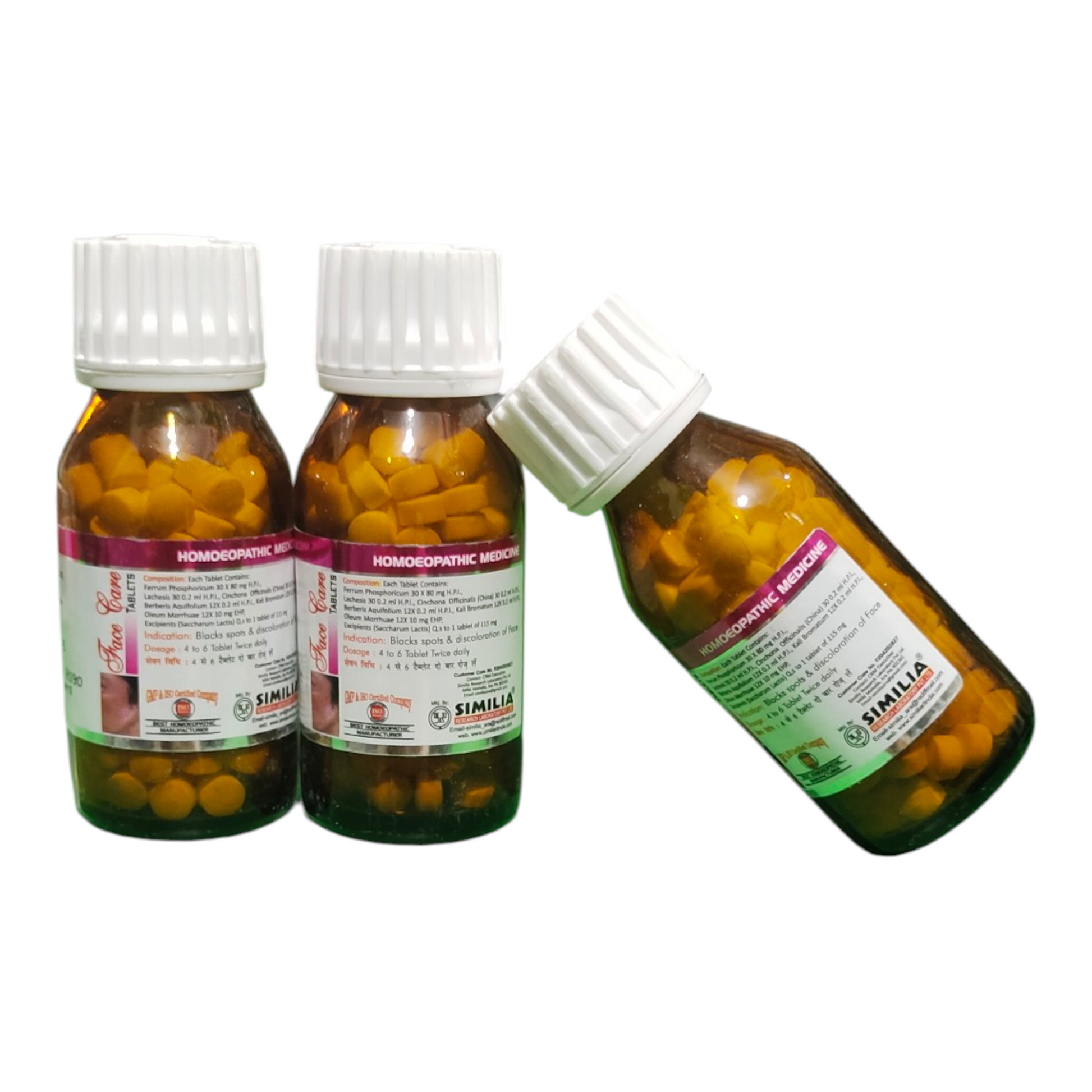 Three bottles of Similia homeopathic medicine on a white background