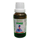Bottle of Spondin medicine with a white cap on a white background