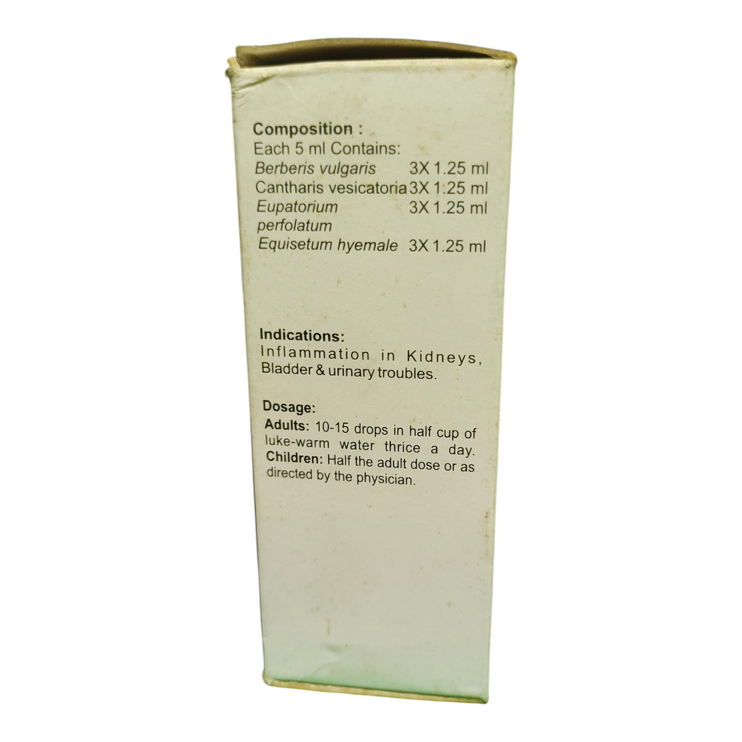 Medicinal product packaging with text on a white background
