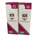 Two boxes of Kent's Wartex K29 Drops for Warts & Corn on a white background