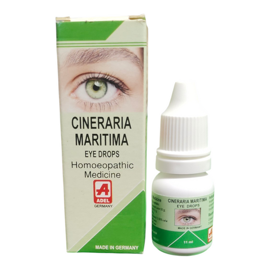 Cineraria Maritima eye drops packaging with bottle on a white background