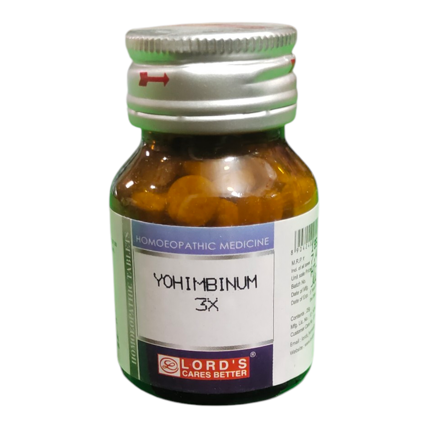 Bottle of Yohimbinum 3X homoeopathic medicine with a white background