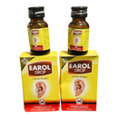 Two bottles and their boxes of Earol Drop for ear troubles on a white background