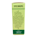 Green box of eye drops with text on a white background