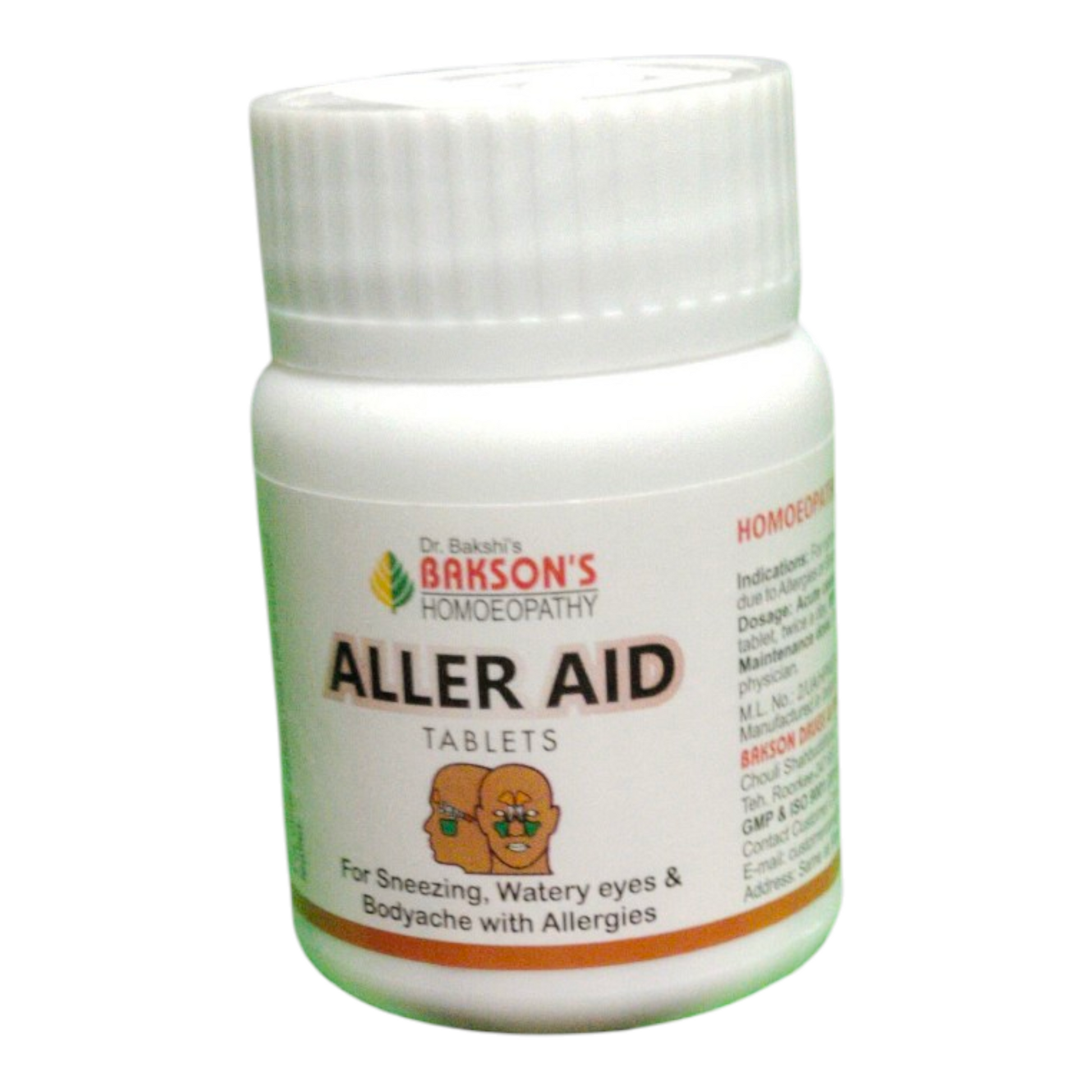 Bottle of Dr. Barkson's Aller Aid Tablets on a white background