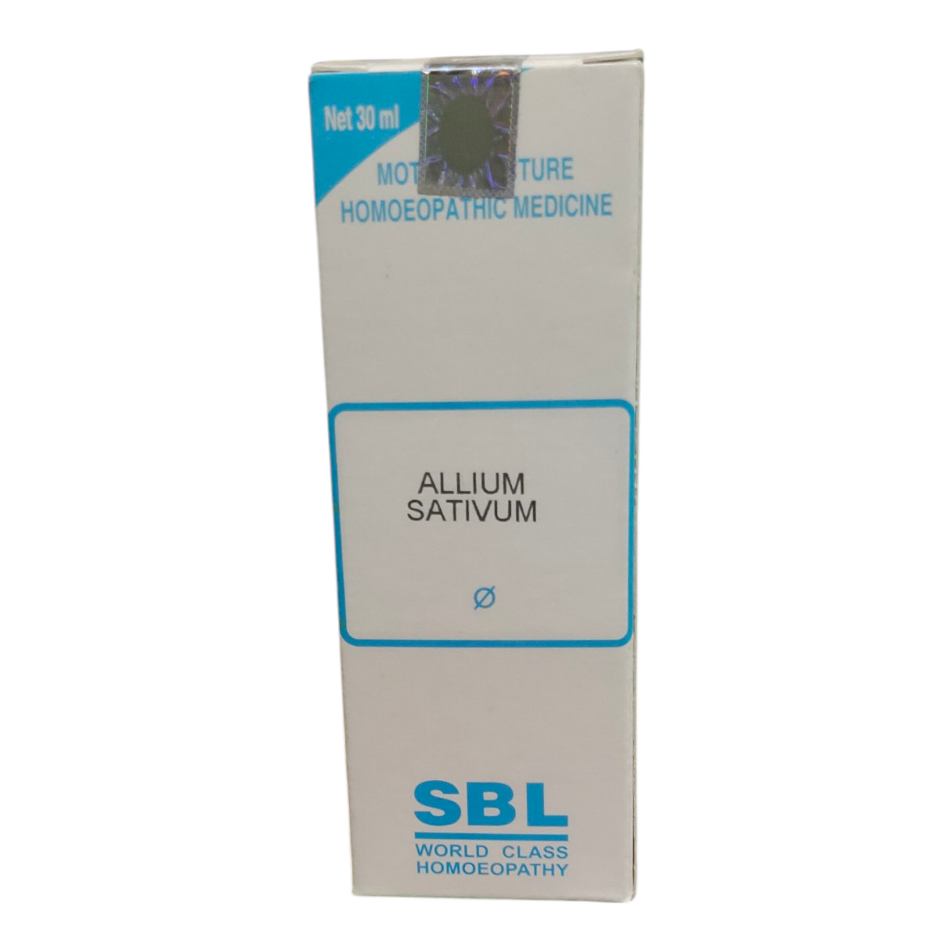 SBL Allium Sativum homeopathic medicine box on a white background