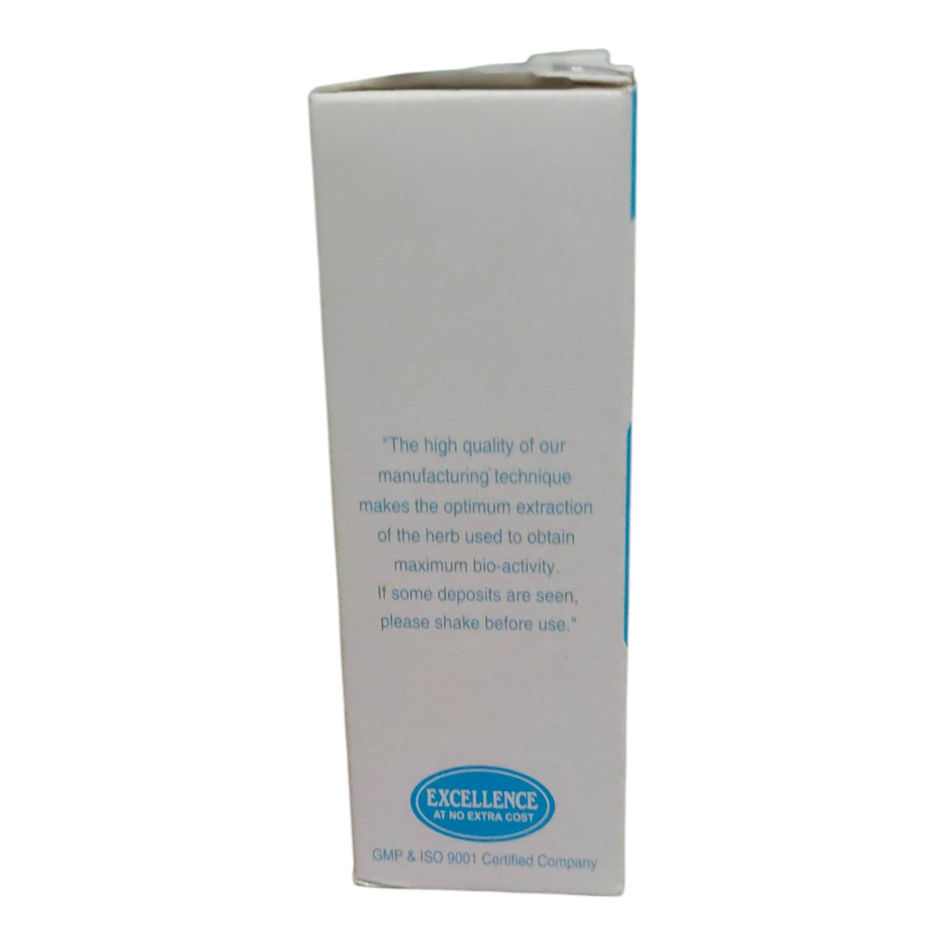 White box with blue text and logo on a white background