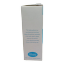 White box with blue text and logo on a white background