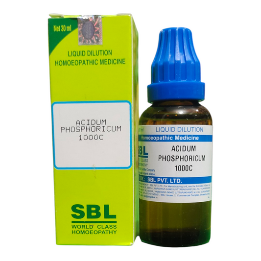 SBL Acidum Phosphoricum 1000C homeopathic medicine bottle and packaging on a white background