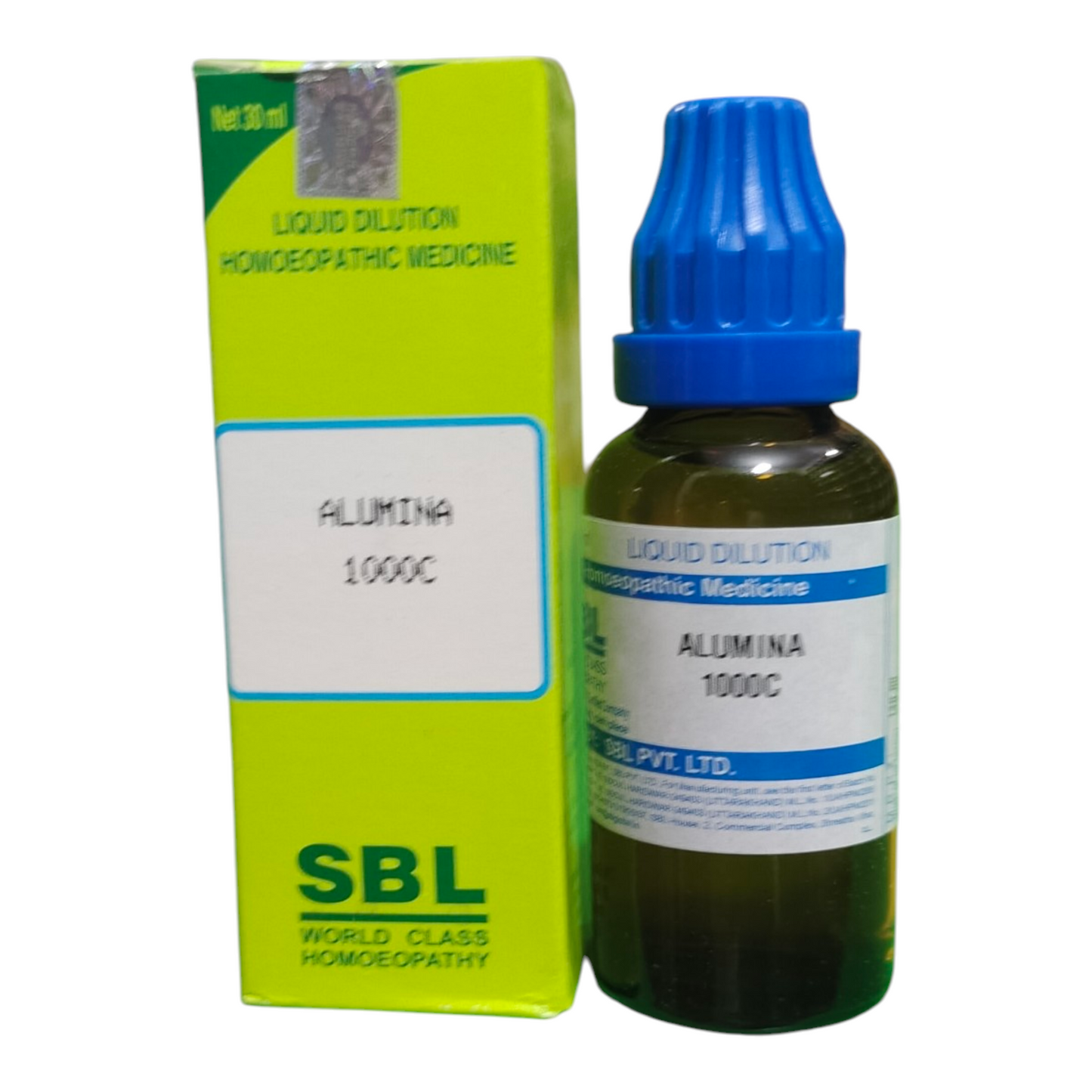 SBL Alumina 1000C homeopathic medicine bottle and packaging on a white background