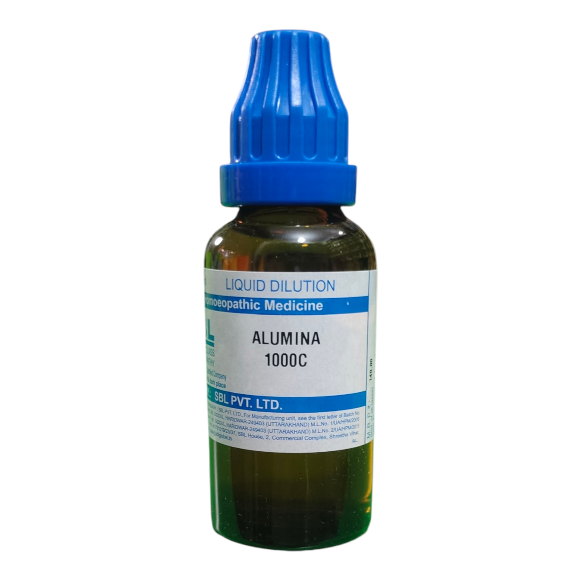 Bottle of Alumina 1000C liquid dilution with blue cap on a white background